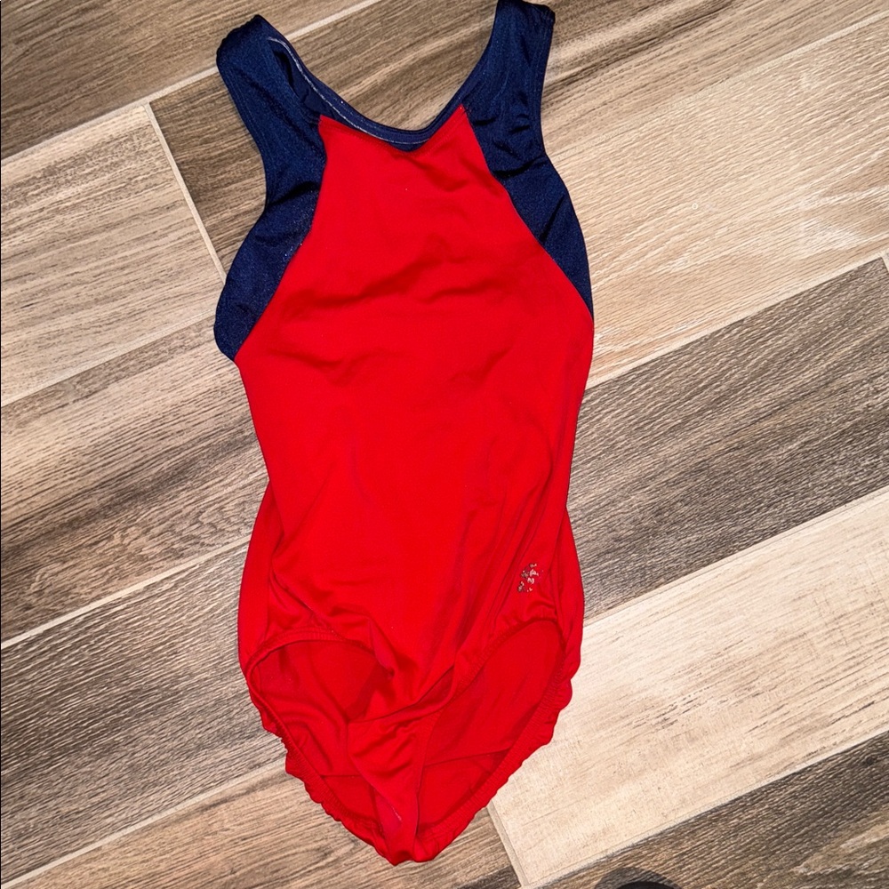 Snowflake designs, leotard adult small EUC RED NAVY open back